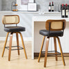 Moravia Bar Stool in Black Hron Leather, Counter Height, with Rattan Backrest