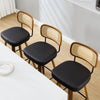 Moravia Bar Stool in Black Hron Leather, Counter Height, with Rattan Backrest