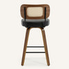 Moravia Bar Stool in Black Hron Leather, Counter Height, with Rattan Backrest