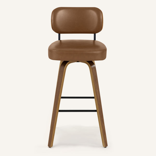 Moravia Bar Stool in Brown Mara Leather, Bar Height, with Leather Backrest