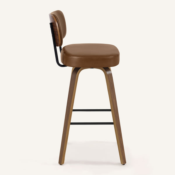 Moravia Bar Stool in Brown Mara Leather, Bar Height, with Leather Backrest