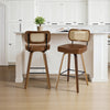 Moravia Bar Stool in Brown Mara Leather, Bar Height, with Rattan Backrest