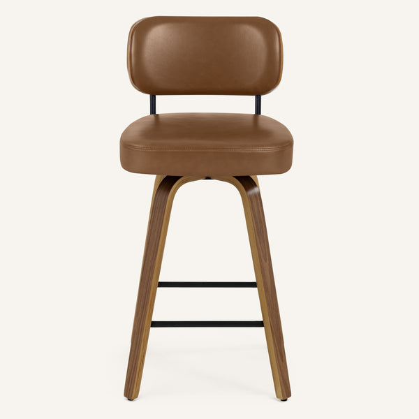 Moravia Bar Stool in Brown Mara Leather, Counter Height, with Leather Backrest
