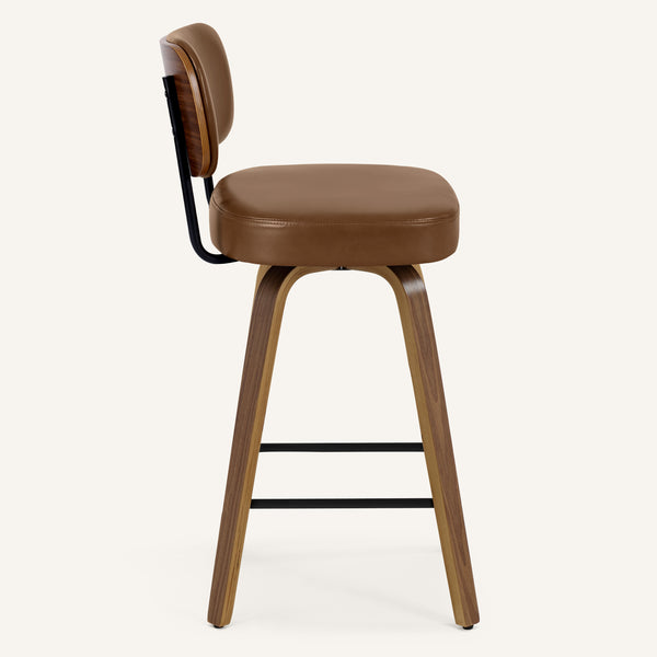 Moravia Bar Stool in Brown Mara Leather, Counter Height, with Leather Backrest