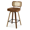 Moravia Bar Stool in Brown Mara Leather, Counter Height, with Rattan Backrest