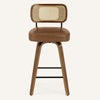 Moravia Bar Stool in Brown Mara Leather, Counter Height, with Rattan Backrest