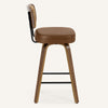 Moravia Bar Stool in Brown Mara Leather, Counter Height, with Rattan Backrest