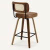 Moravia Bar Stool in Brown Mara Leather, Counter Height, with Rattan Backrest