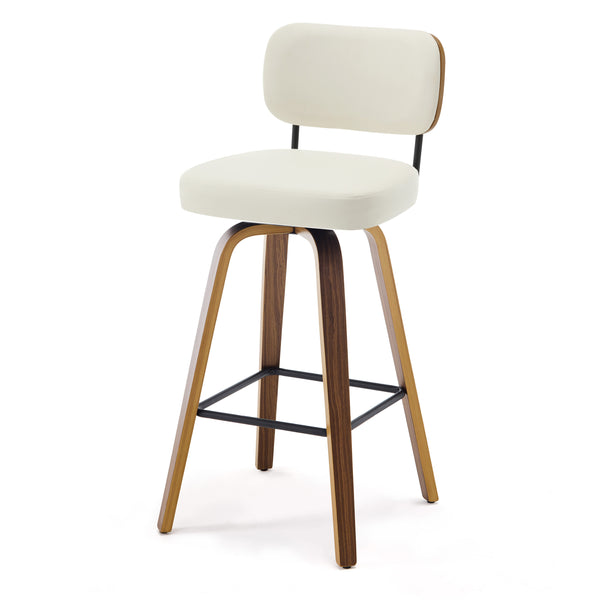 Moravia Bar Stool in Cream Hron Leather, Bar Height, with Leather Backrest
