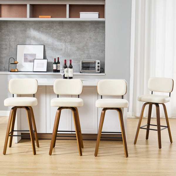 Moravia Bar Stool in Cream Hron Leather, Bar Height, with Leather Backrest