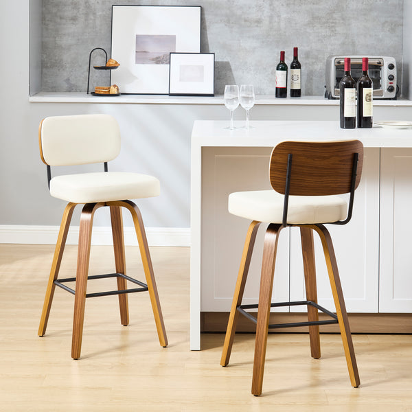 Moravia Bar Stool in Cream Hron Leather, Bar Height, with Leather Backrest