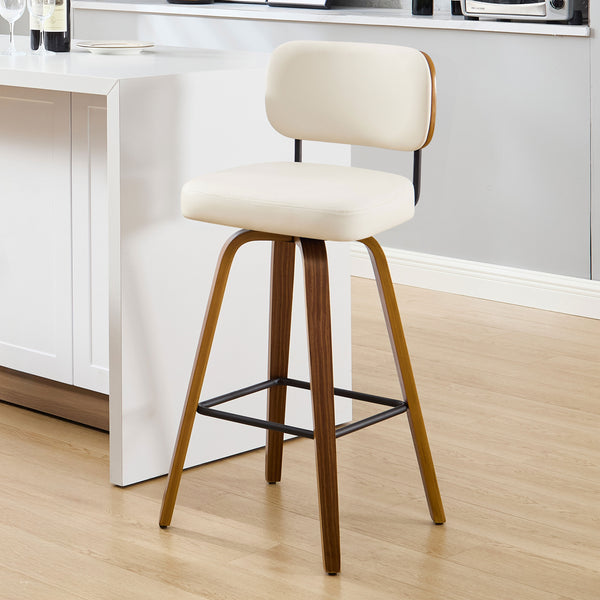 Moravia Bar Stool in Cream Hron Leather, Bar Height, with Leather Backrest