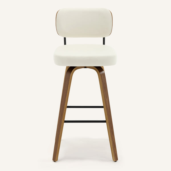 Moravia Bar Stool in Cream Hron Leather, Bar Height, with Leather Backrest