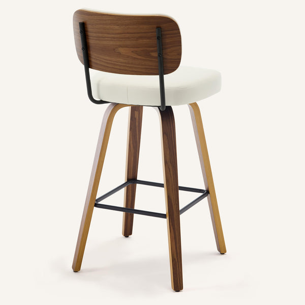 Moravia Bar Stool in Cream Hron Leather, Bar Height, with Leather Backrest