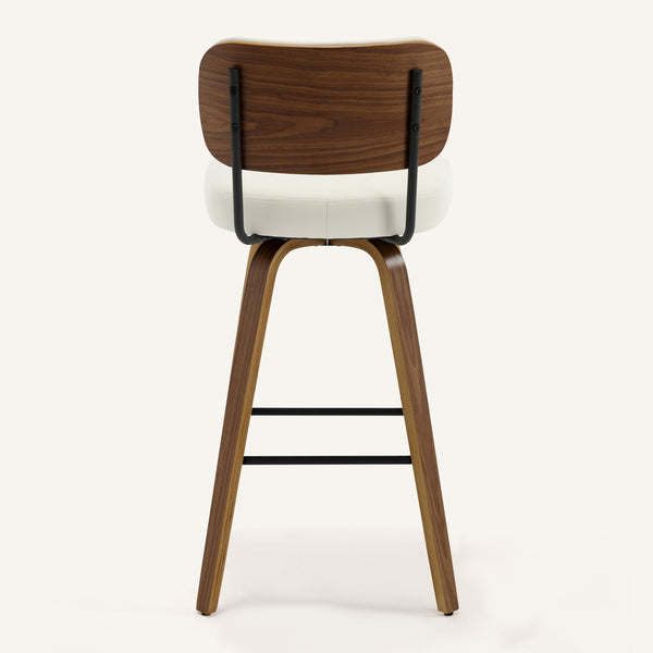 Moravia Bar Stool in Cream Hron Leather, Bar Height, with Leather Backrest