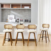 Moravia Bar Stool in Cream Hron Leather, Bar Height, with Rattan Backrest