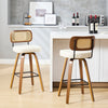 Moravia Bar Stool in Cream Hron Leather, Bar Height, with Rattan Backrest