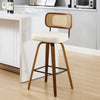 Moravia Bar Stool in Cream Hron Leather, Bar Height, with Rattan Backrest