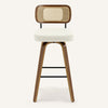 Moravia Bar Stool in Cream Hron Leather, Bar Height, with Rattan Backrest