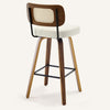 Moravia Bar Stool in Cream Hron Leather, Bar Height, with Rattan Backrest
