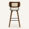 Moravia Bar Stool in Cream Hron Leather, Bar Height, with Rattan Backrest