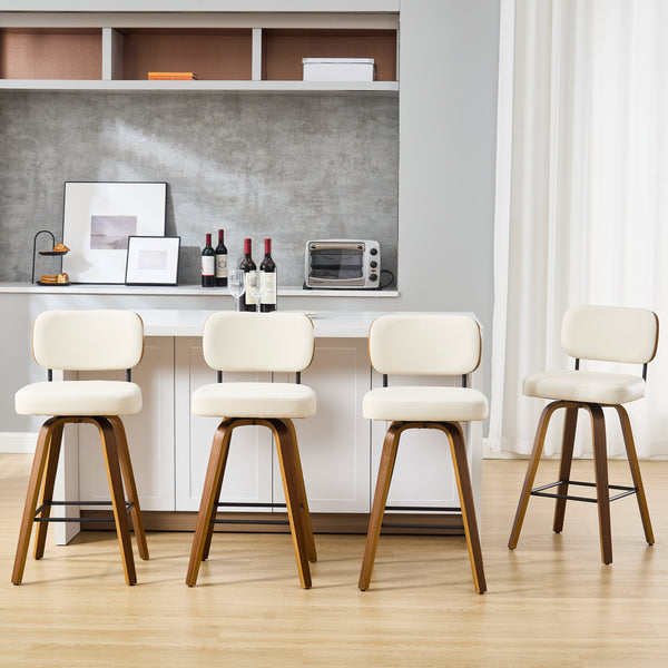 Moravia Bar Stool in Cream Hron Leather, Counter Height, with Leather Backrest