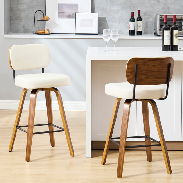 Moravia Bar Stool in Cream Hron Leather, Counter Height, with Leather Backrest
