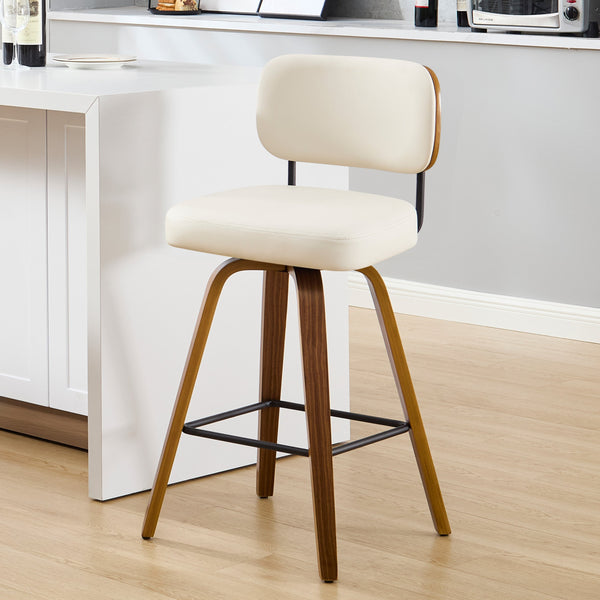 Moravia Bar Stool in Cream Hron Leather, Counter Height, with Leather Backrest