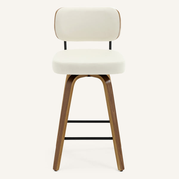 Moravia Bar Stool in Cream Hron Leather, Counter Height, with Leather Backrest