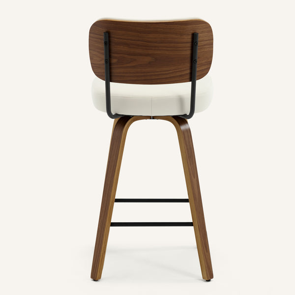 Moravia Bar Stool in Cream Hron Leather, Counter Height, with Leather Backrest