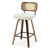Moravia Bar Stool in Cream Hron Leather, Counter Height, with Rattan Backrest