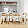 Moravia Bar Stool in Cream Hron Leather, Counter Height, with Rattan Backrest