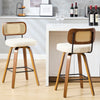 Moravia Bar Stool in Cream Hron Leather, Counter Height, with Rattan Backrest