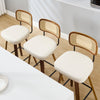 Moravia Bar Stool in Cream Hron Leather, Counter Height, with Rattan Backrest