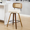 Moravia Bar Stool in Cream Hron Leather, Counter Height, with Rattan Backrest