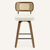 Moravia Bar Stool in Cream Hron Leather, Counter Height, with Rattan Backrest
