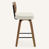 Moravia Bar Stool in Cream Hron Leather, Counter Height, with Rattan Backrest