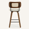 Moravia Bar Stool in Cream Hron Leather, Counter Height, with Rattan Backrest