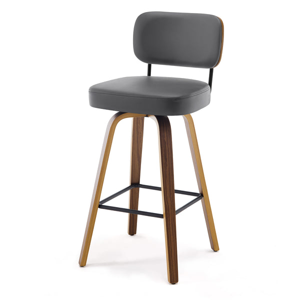 Moravia Bar Stool in Gray Hron Leather, Bar Height, with Leather Backrest