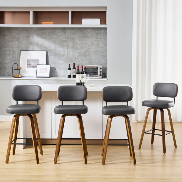 Moravia Bar Stool in Gray Hron Leather, Bar Height, with Leather Backrest