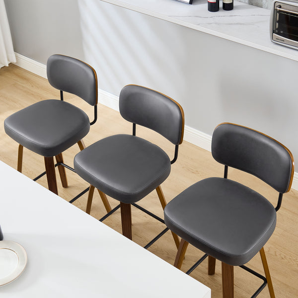 Moravia Bar Stool in Gray Hron Leather, Bar Height, with Leather Backrest
