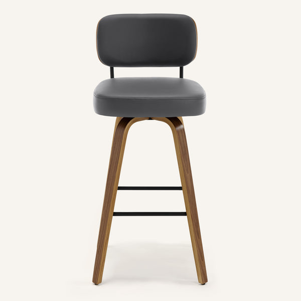 Moravia Bar Stool in Gray Hron Leather, Bar Height, with Leather Backrest