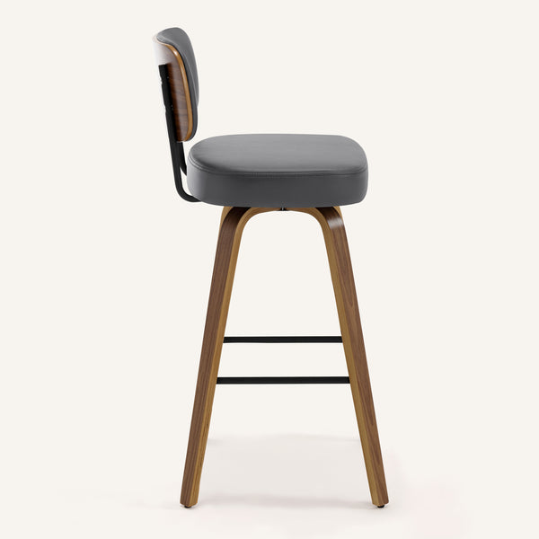 Moravia Bar Stool in Gray Hron Leather, Bar Height, with Leather Backrest