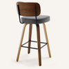 Moravia Bar Stool in Gray Hron Leather, Bar Height, with Leather Backrest