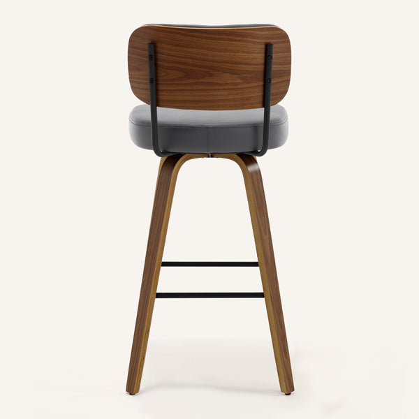 Moravia Bar Stool in Gray Hron Leather, Bar Height, with Leather Backrest