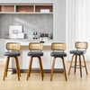 Moravia Bar Stool in Gray Hron Leather, Bar Height, with Rattan Backrest