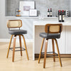 Moravia Bar Stool in Gray Hron Leather, Bar Height, with Rattan Backrest