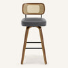 Moravia Bar Stool in Gray Hron Leather, Bar Height, with Rattan Backrest