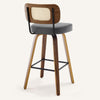 Moravia Bar Stool in Gray Hron Leather, Bar Height, with Rattan Backrest