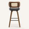 Moravia Bar Stool in Gray Hron Leather, Bar Height, with Rattan Backrest